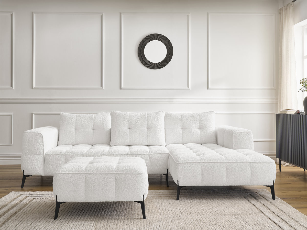 Bobochic Anis Ecksofa mit Pouf Bouclé-Stoff Weiß Ecke rechts