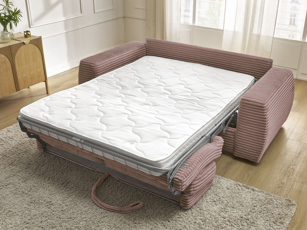 Bobochic Hugo Schlafsofa 3-Sitzer Cordsamt Rosa, Liegefläche 140 × 190 cm