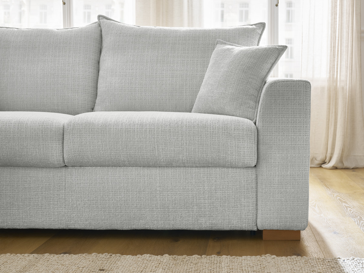 Bobochic Augustin Ecksofa mit Schlaffunktion und Bettkasten Strukturstoff Hellgrau, Liegefläche 160 × 200 cm