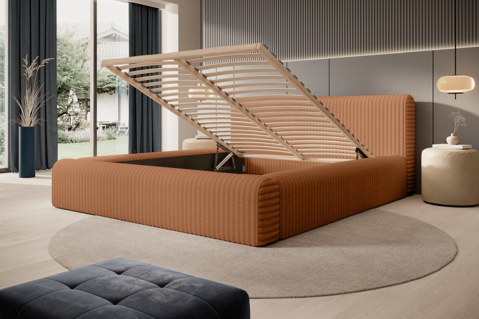 Polsterbett Miloa Softcord mit Fellstruktur 140x200 mit Holzrahmen Vito 44