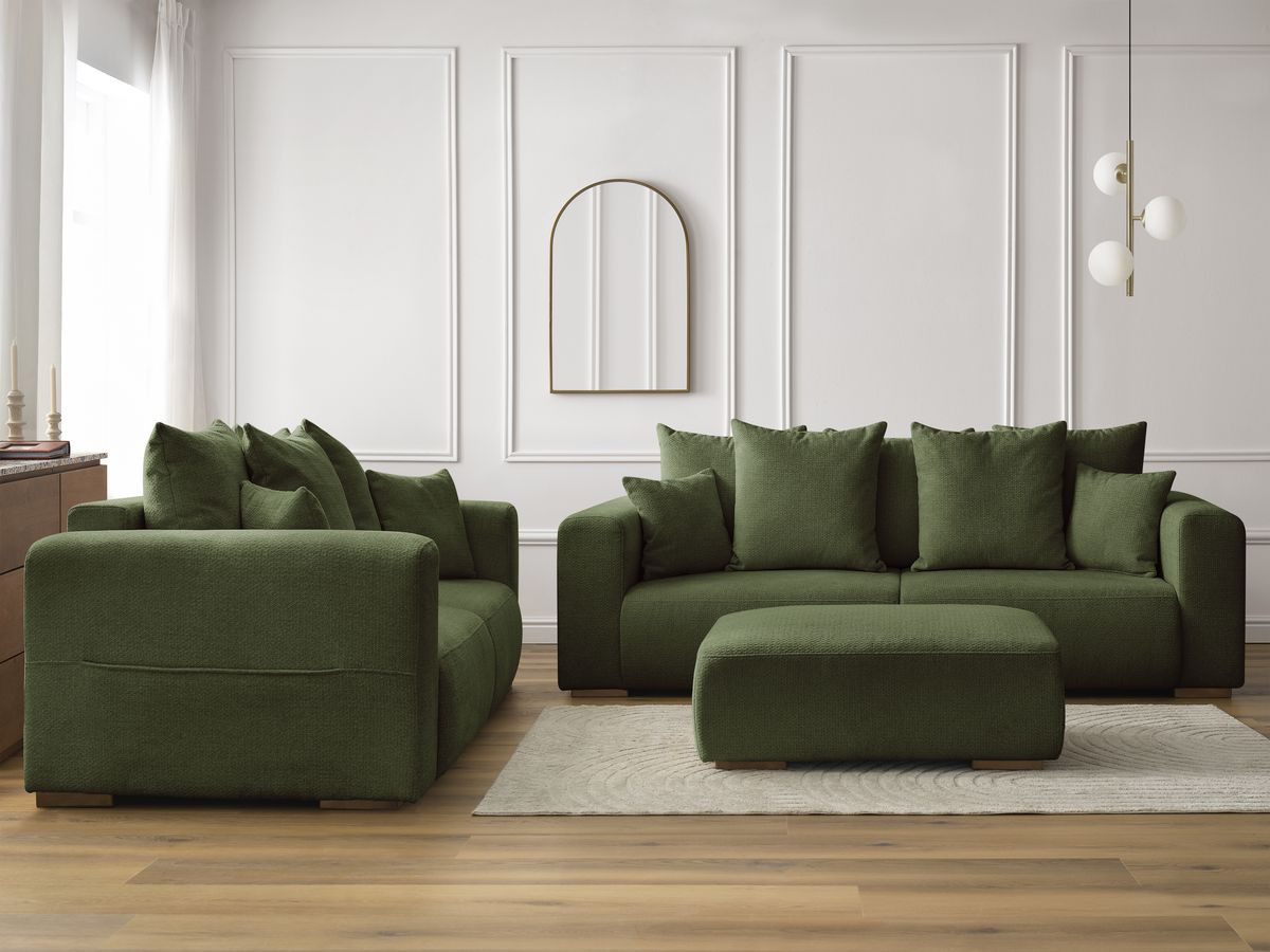Bobochic Sidonie Sofa 6-Sitzer mit Pouf Melange-Stoff Grün