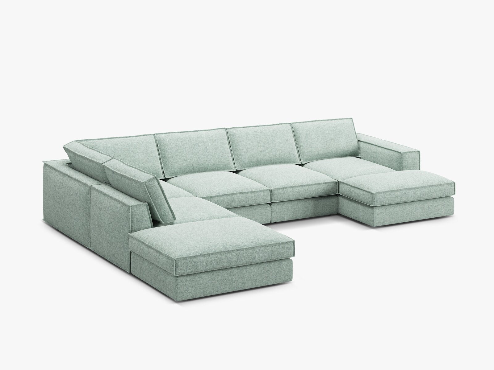 Micadoni modulares Panorama Ecksofa Pola 5-Sitzer Links Strukturierter Stoff Babel Minze
