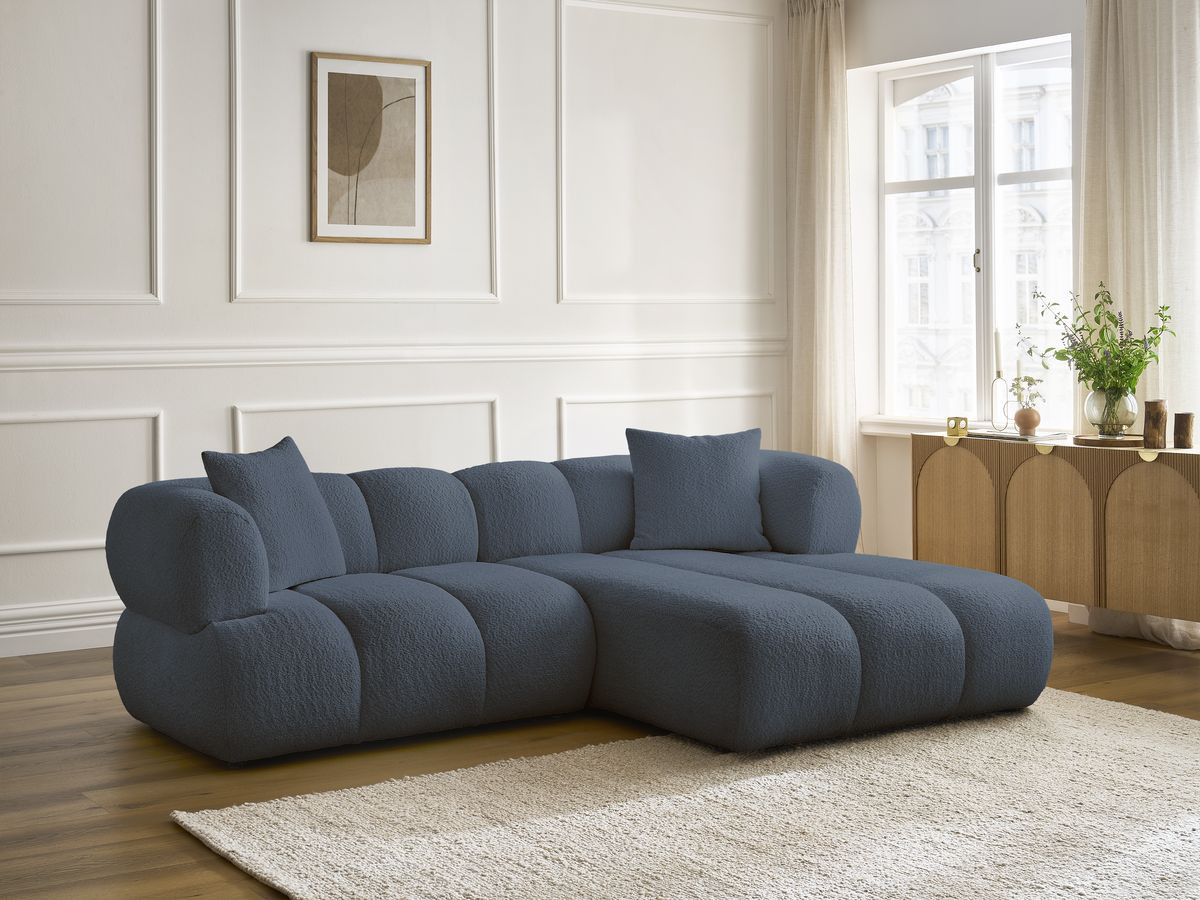 Bobochic Pamira Ecksofa Bouclé-Stoff Dunkelblau Ecke rechts
