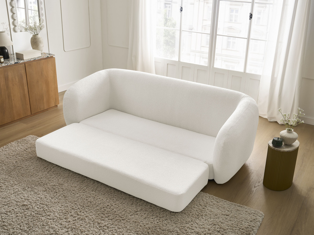 Bobochic Neyo Schlafsofa 3-Sitzer Bouclé-Stoff Weiß