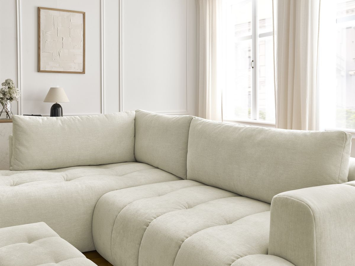 Bobochic Fuji Ecksofa mit Schlaffunktion und Bettkasten und Pouf 282 × 204 cm Stoff Beige Ecke links
