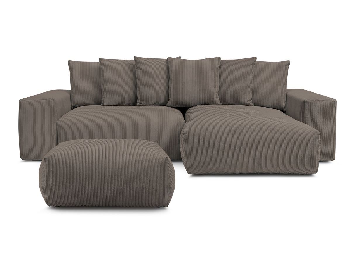 Bobochic Voltaire Ecksofa mit Schlaffunktion und Bettkasten und Pouf Cordsamt Taupe