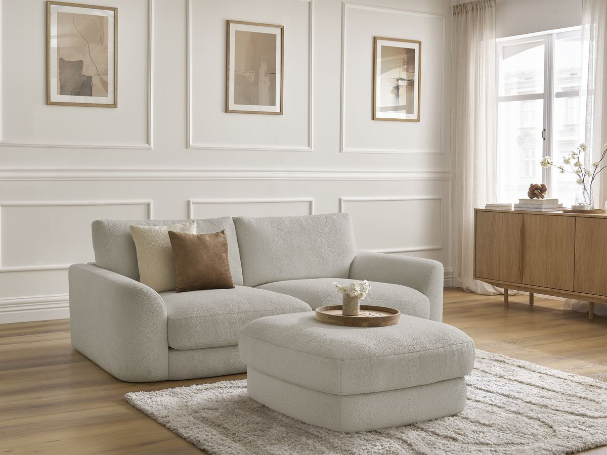 Bobochic Leonore Sofa 3-Sitzer mit Pouf Bouclé-Stoff Taupe