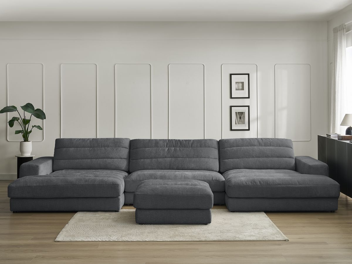 Bobochic Sierra Wohnlandschaft mit Pouf Strukturstoff Schwarz