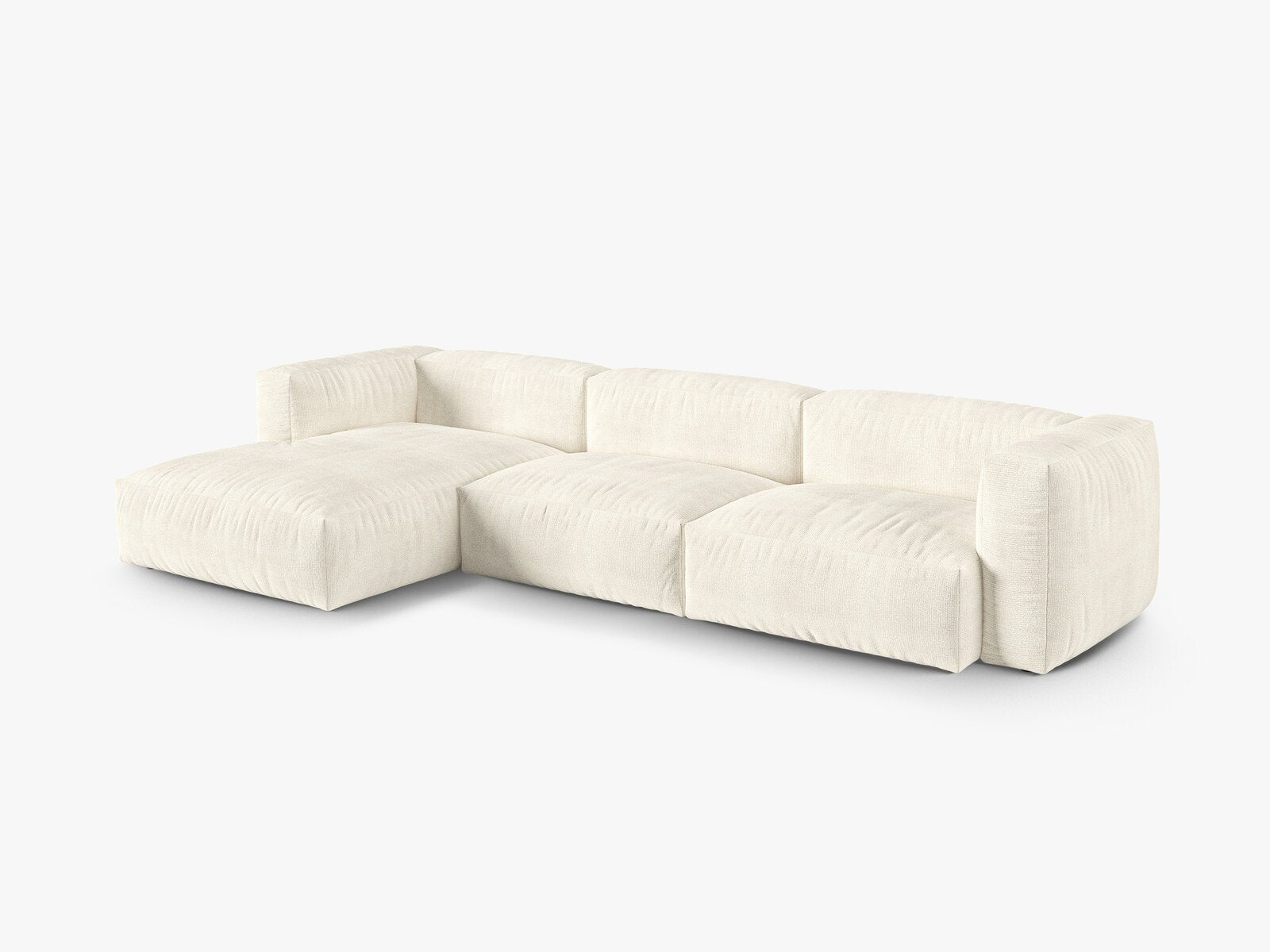 Micadoni Ecksofa Martina 3-Sitzer 90cm Sitztiefe Links Boucle Monet Elfenbein