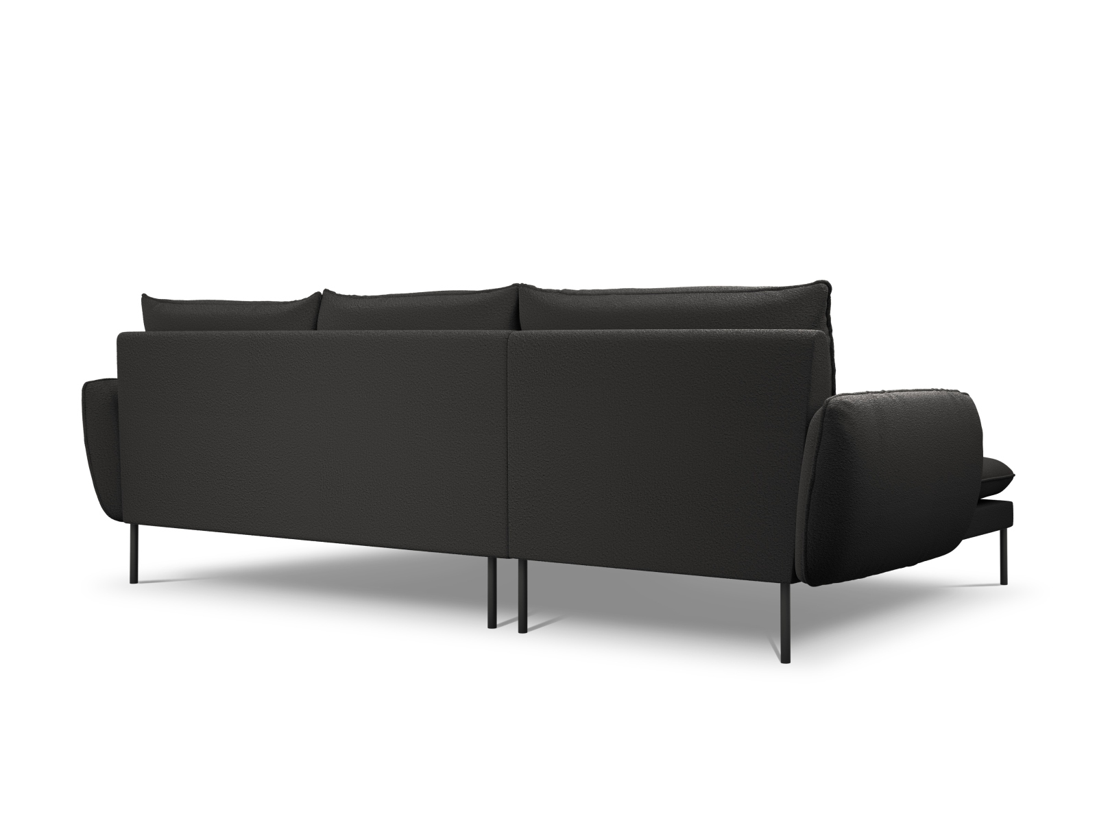 Cosmopolitan Design Ecksofa Vienna 5-Sitzer Boucle Ascot Schwarz Links Beine Schwarzes Metall