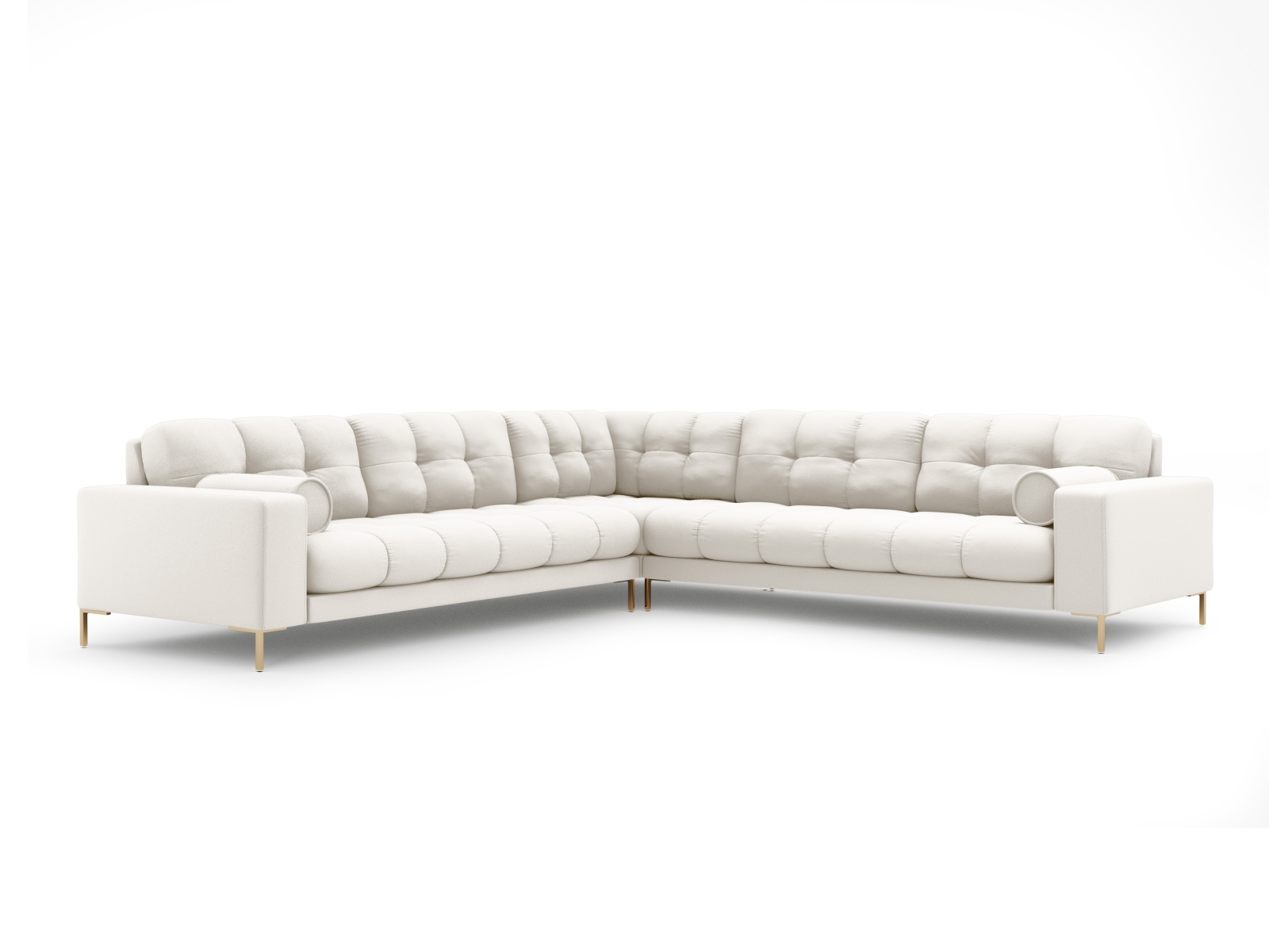 Cosmopolitan Design Symmetrisches Ecksofa Bali 6-Sitzer Strukturierter Stoff Neve Helles Beige Beine Gold