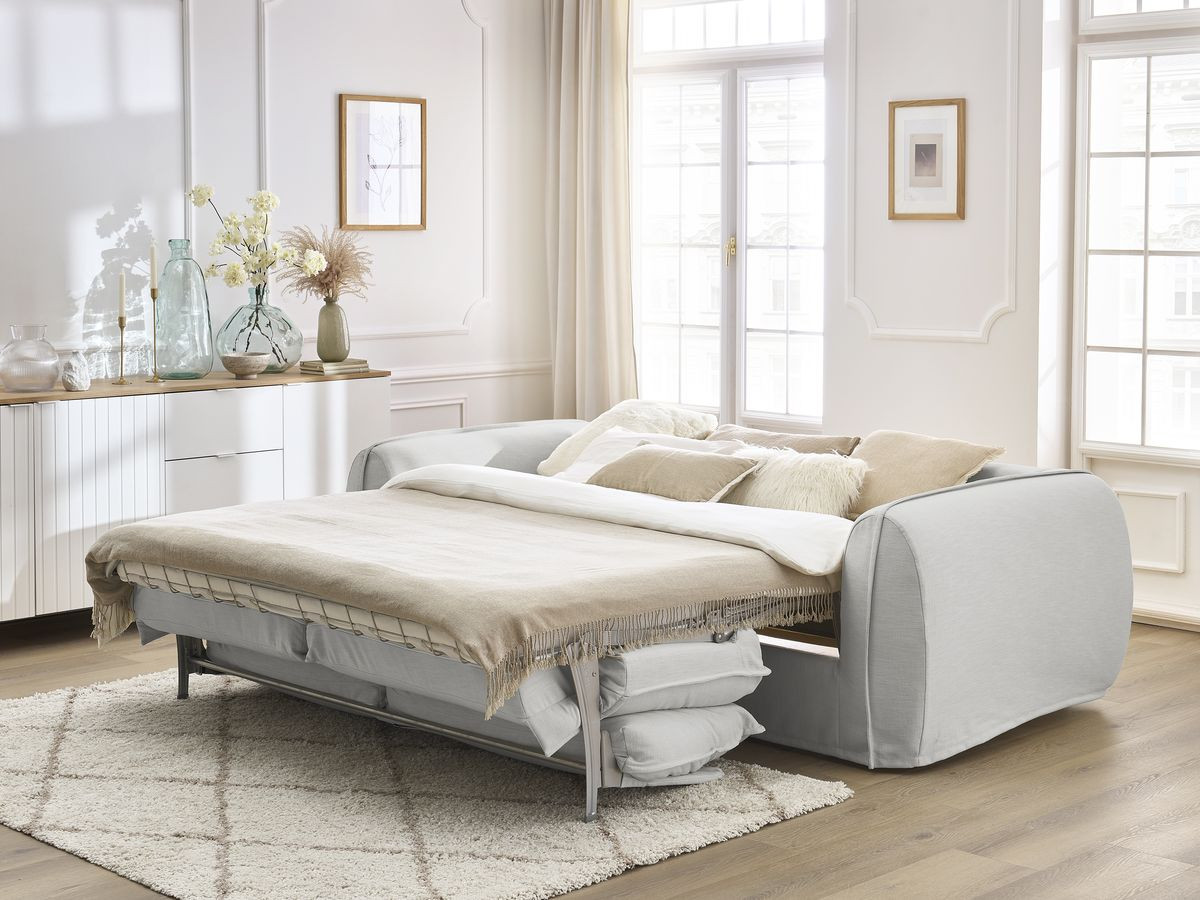 Bobochic Archimede Schlafsofa 3-Sitzer Stoff Hellgrau, Liegefläche 160 × 194 cm