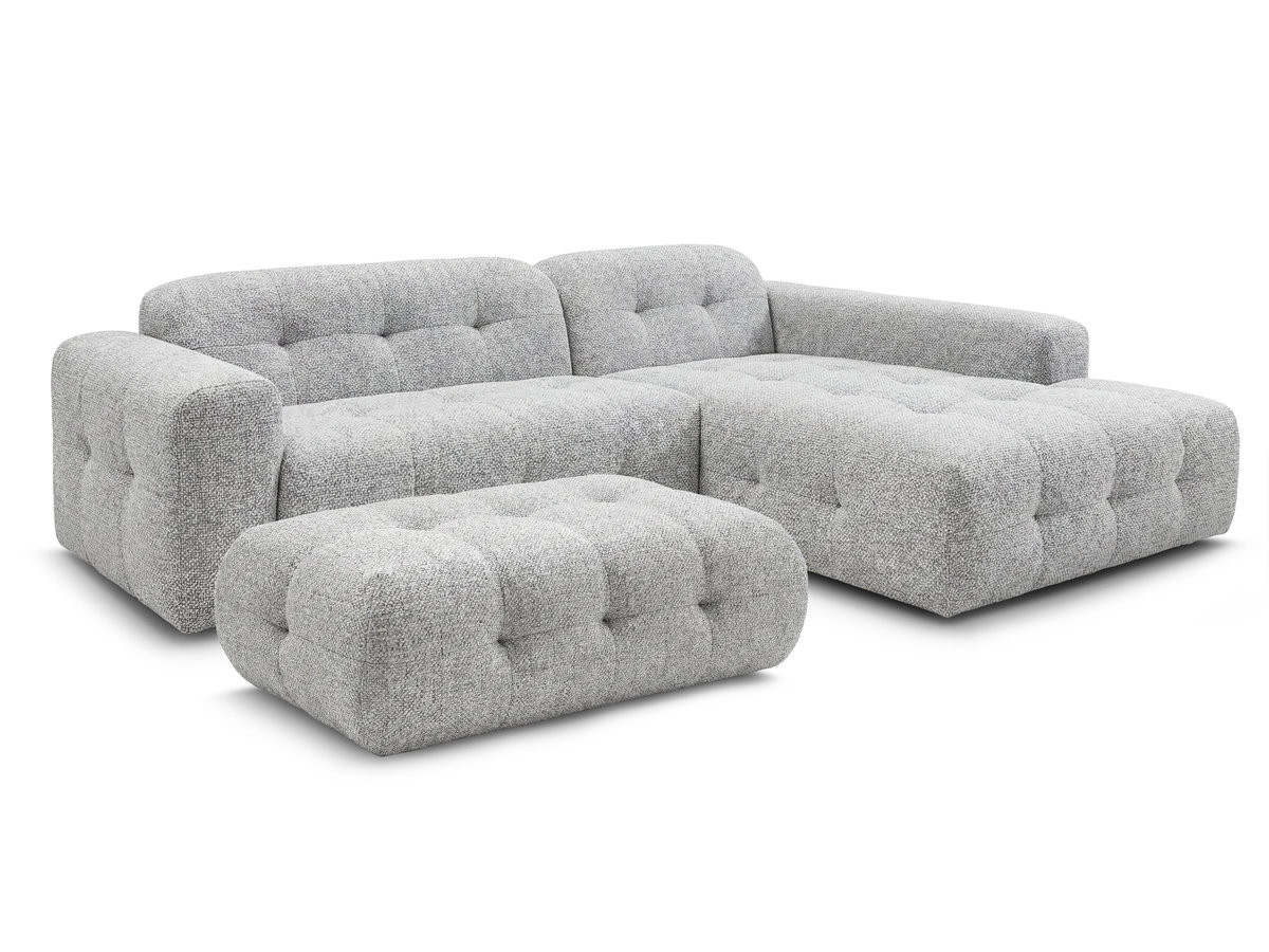 Bobochic Laura Ecksofa mit großem Pouf Melange-Stoff Hellgrau Ecke rechts