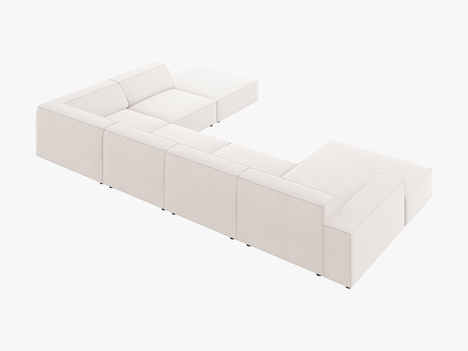 Micadoni Panorama-Ecksofa Jodie 7-Sitzer Rechts Strukturierter Stoff Megan Helles Beige