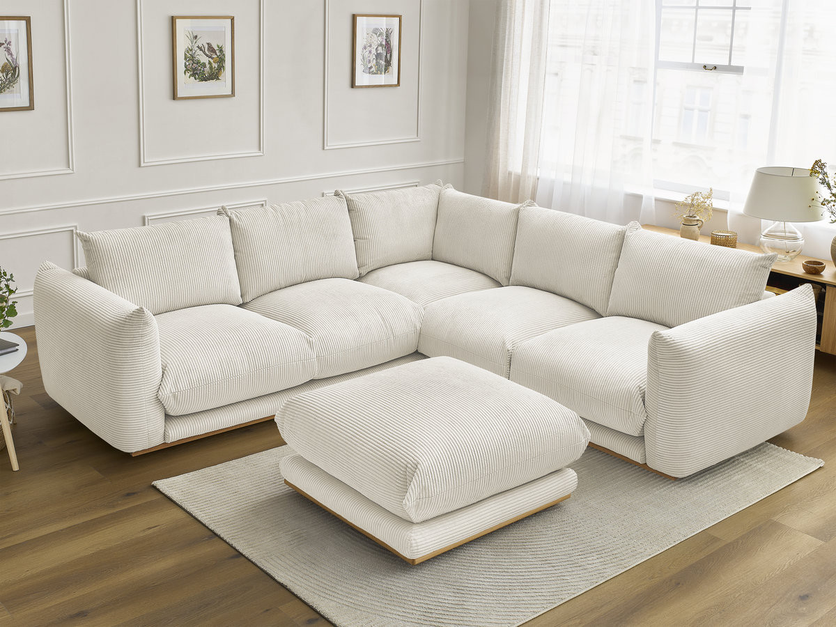Bobochic Ernest Ecksofa mit Pouf Cordsamt Beige
