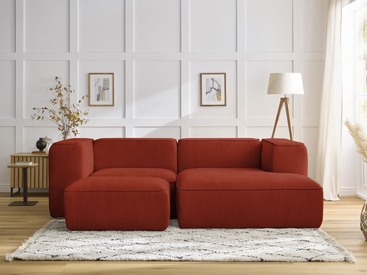 Bobochic Zephyr Ecksofa mit Pouf 260 × 165 cm Strukturstoff Orange Ecke rechts
