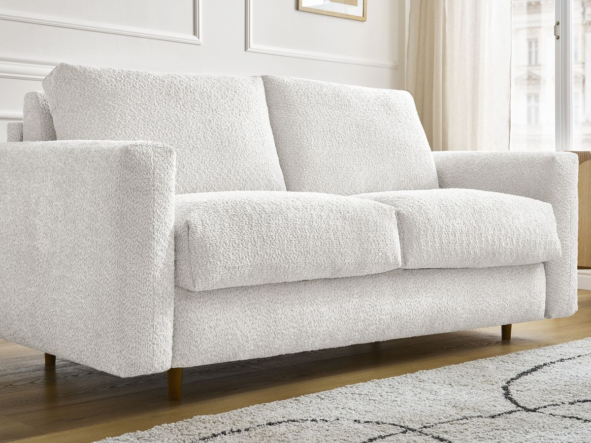Bobochic Cocoone Schlafsofa 3-Sitzer Bouclé-Stoff Weiß, Liegefläche 160 × 200 cm