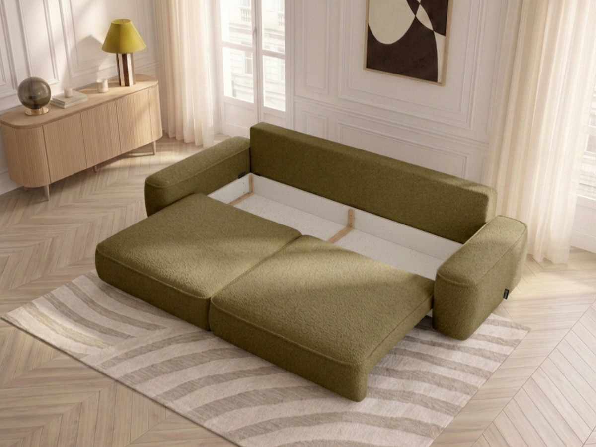 Bobochic Honore Schlafsofa 3-Sitzer mit Bettkasten Chenille Grün