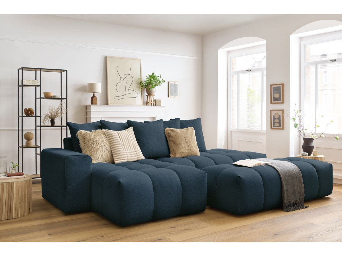 Bobochic Mont-blanc Ecksofa mit Pouf Melange-Stoff Dunkelblau Ecke links