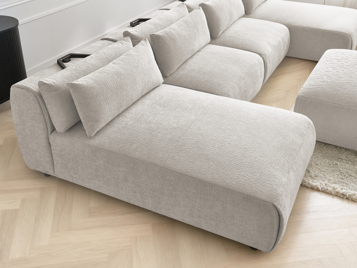 Bobochic Jana Wohnlandschaft mit großem Pouf Strukturstoff Beige