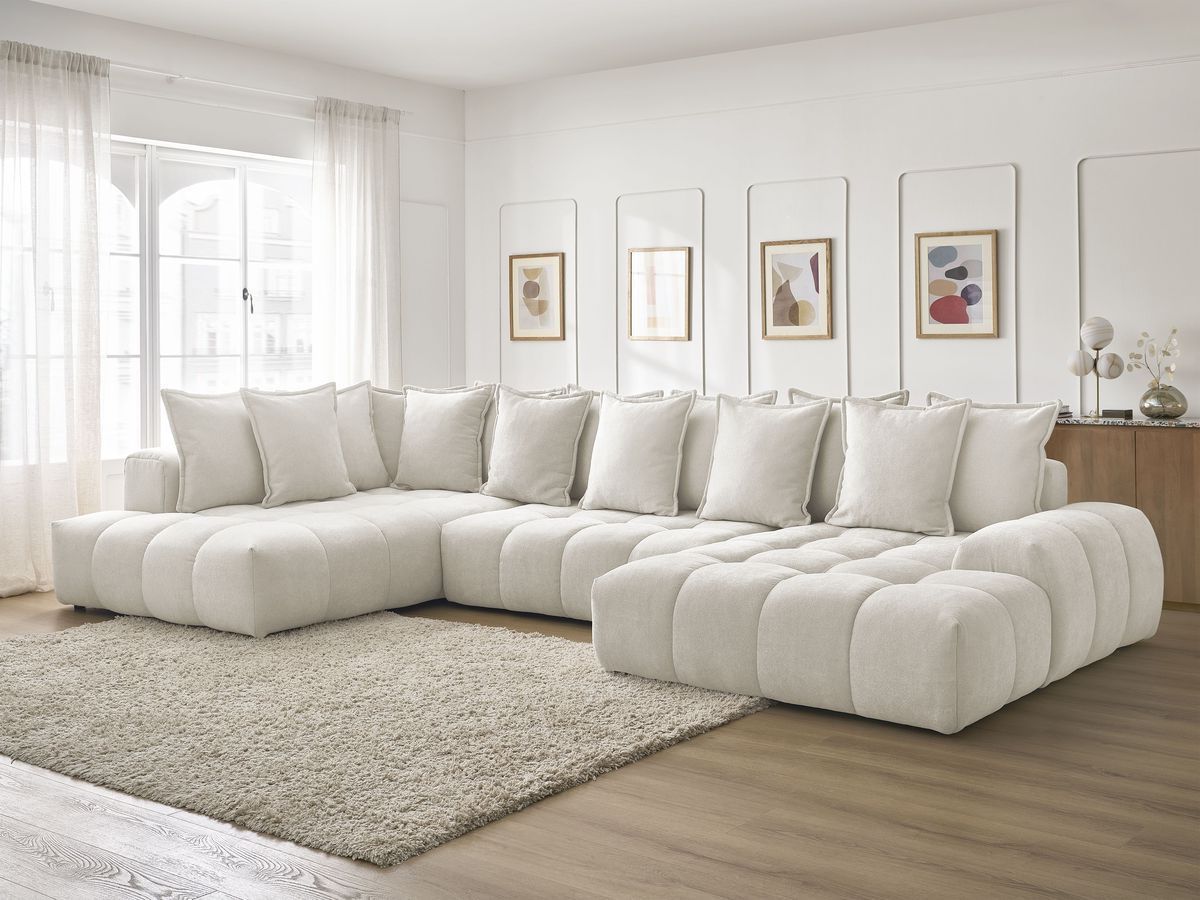 Bobochic Everest Wohnlandschaft, 14 Kissen Strukturstoff Weiß Ecke rechts