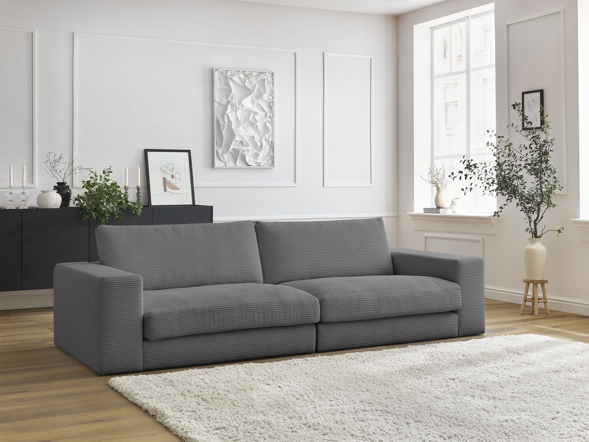 Bobochic Leonard Sofa 3-Sitzer 234 × 109 cm Cordsamt Dunkelgrau