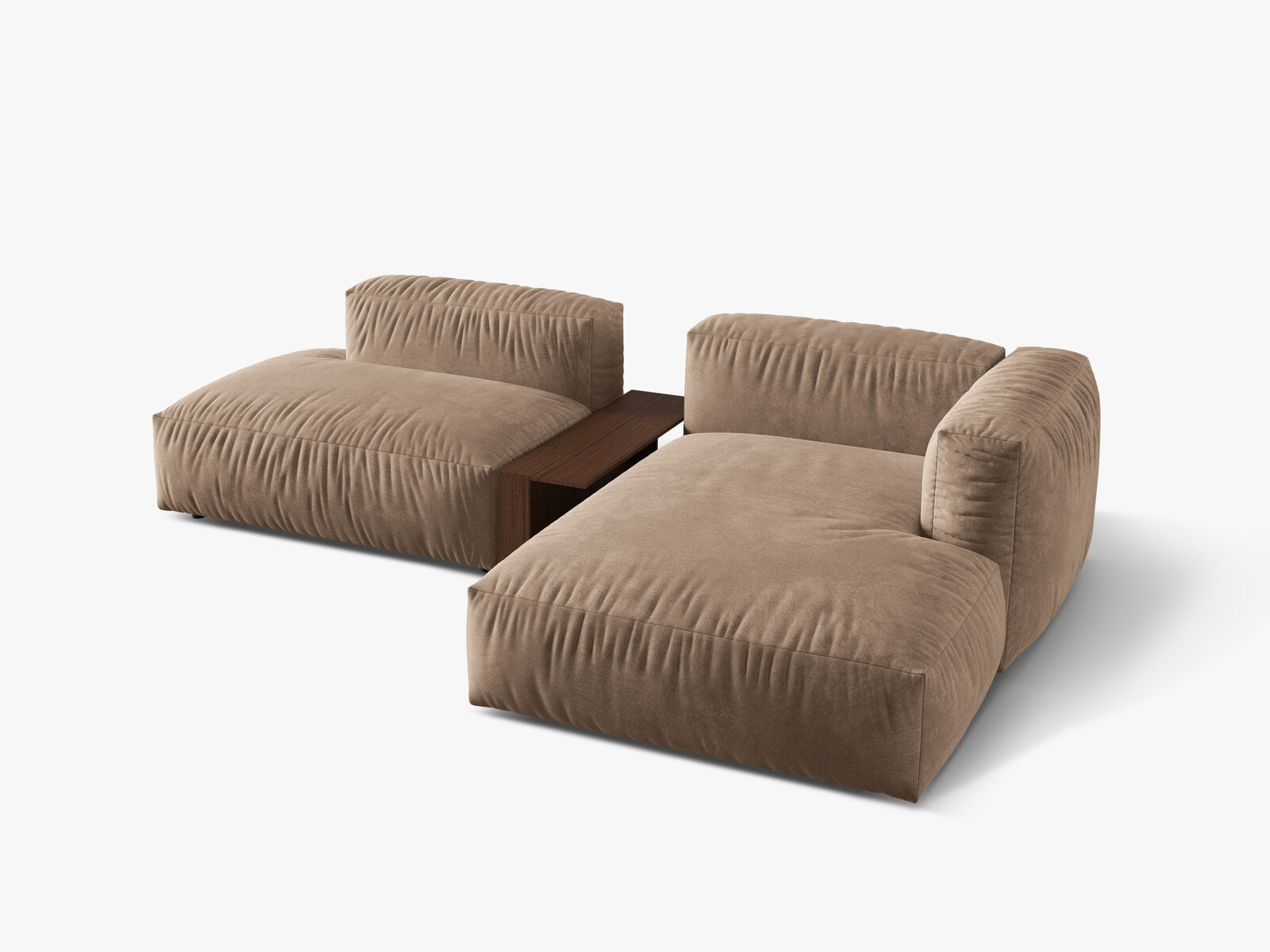 Micadoni Ecksofa Martina 2-Sitzer mit Couchtisch Rechts Samt Dunkelbeige