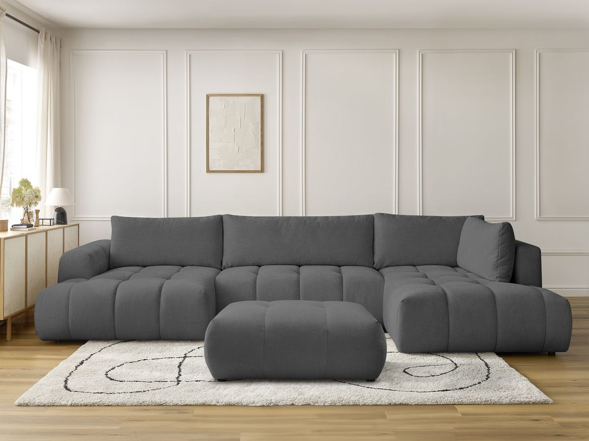 Bobochic Fuji Wohnlandschaft mit Pouf Stoff Dunkelgrau Ecke links