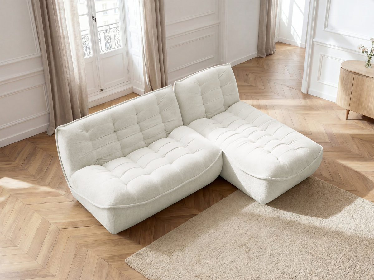 Bobochic Serena Ecksofa Melange-Stoff Weiß