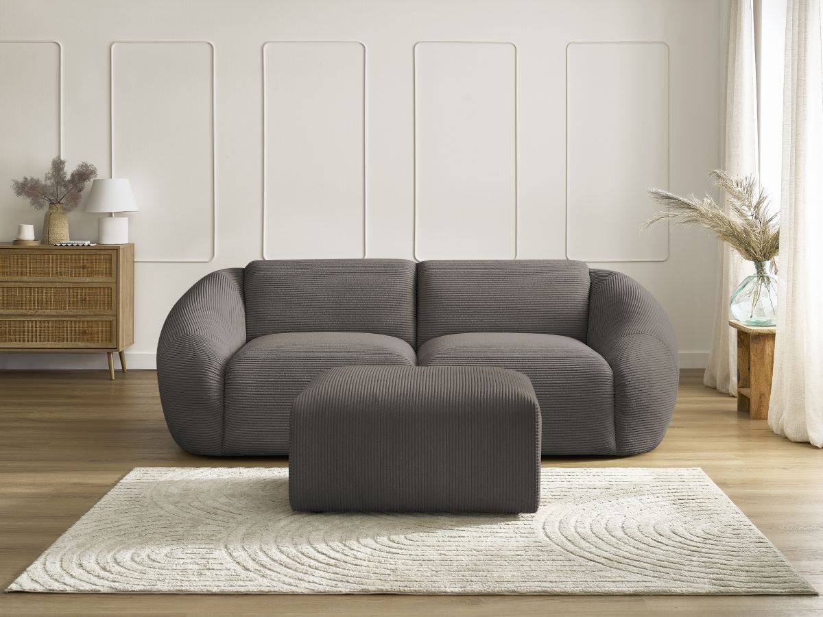 Bobochic Tina Sofa 3-Sitzer mit Pouf Cordsamt Taupe