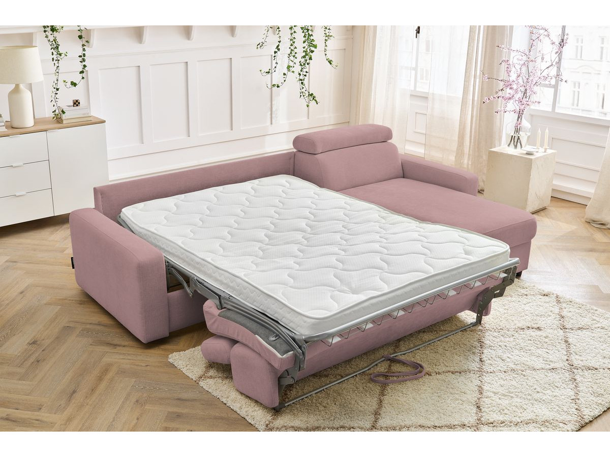 Bobochic Monaco Ecksofa mit Schlaffunktion und Bettkasten Stoff Rosa, Liegefläche 140 × 190 cm