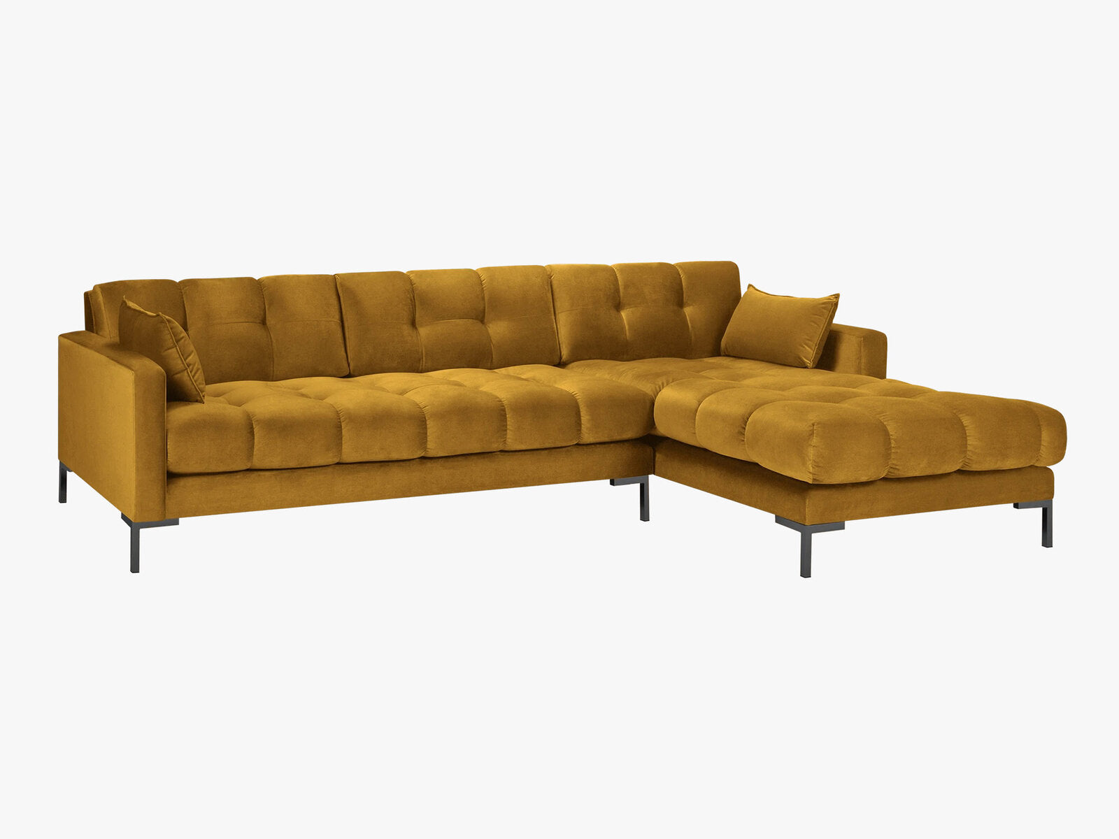 Micadoni Ecksofa Mamaia 5-Sitzer Rechts Samt Bluvel Gelb schwarze Beine
