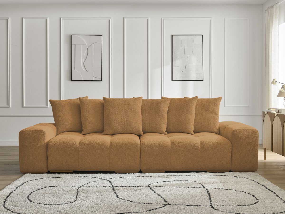Bobochic Anakin Sofa 3-Sitzer, 6 Kissen Bouclé-Stoff Gelb