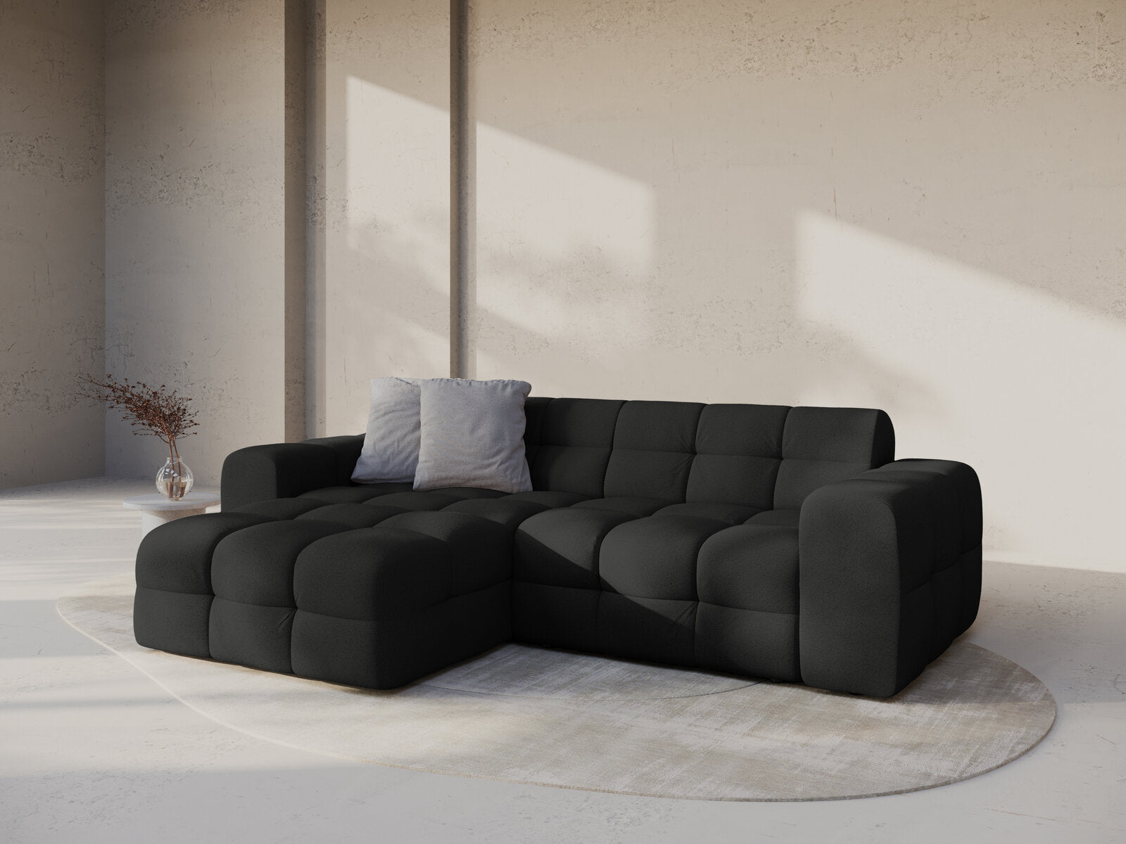 Micadoni Ecksofa Kendal 4-Sitzer Links Strukturierter Stoff Schwarz