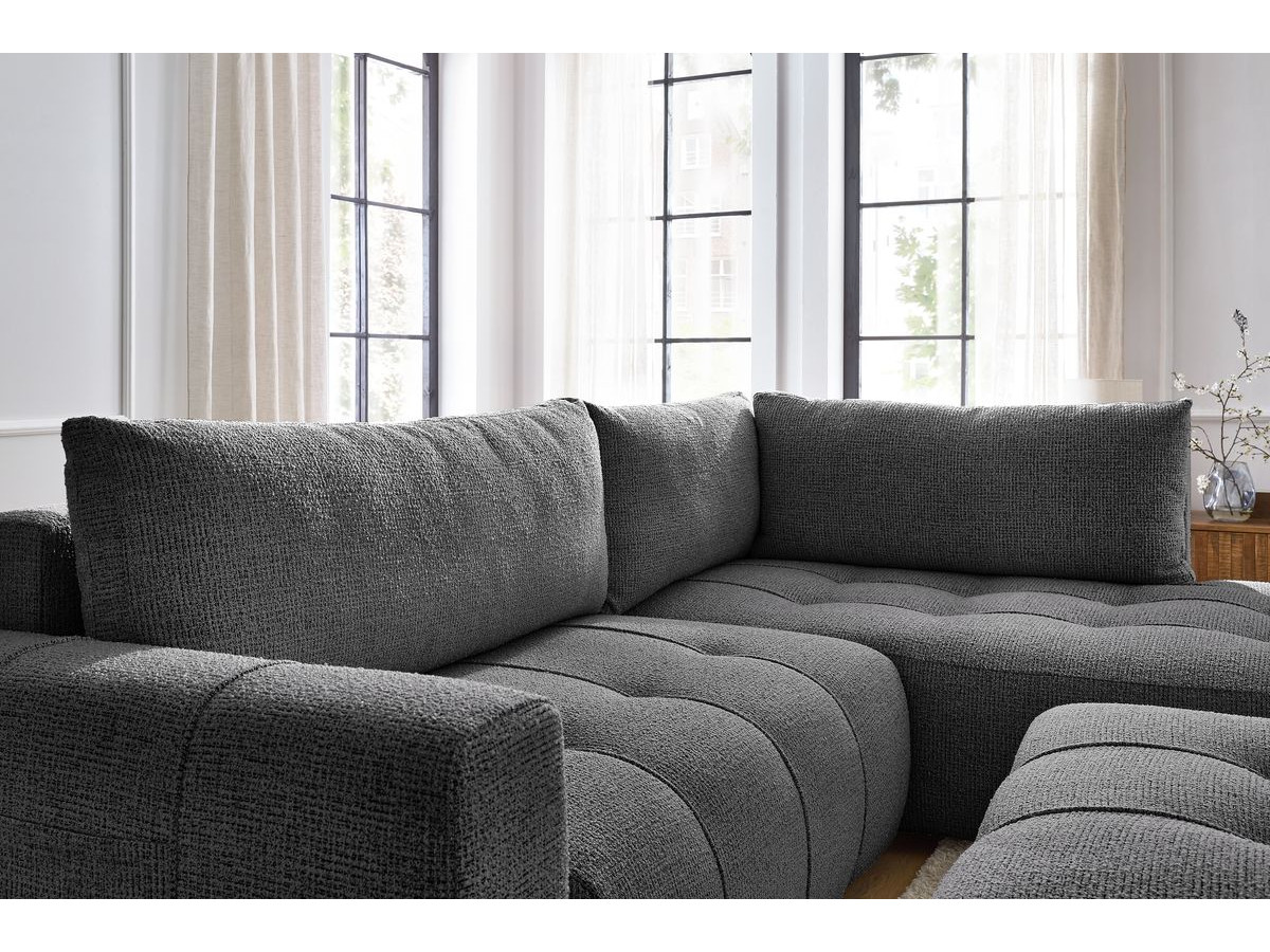 Bobochic Arsene Ecksofa mit Schlaffunktion und Bettkasten und Pouf 277 × 200 cm Melange-Stoff Dunkelgrau Ecke rechts