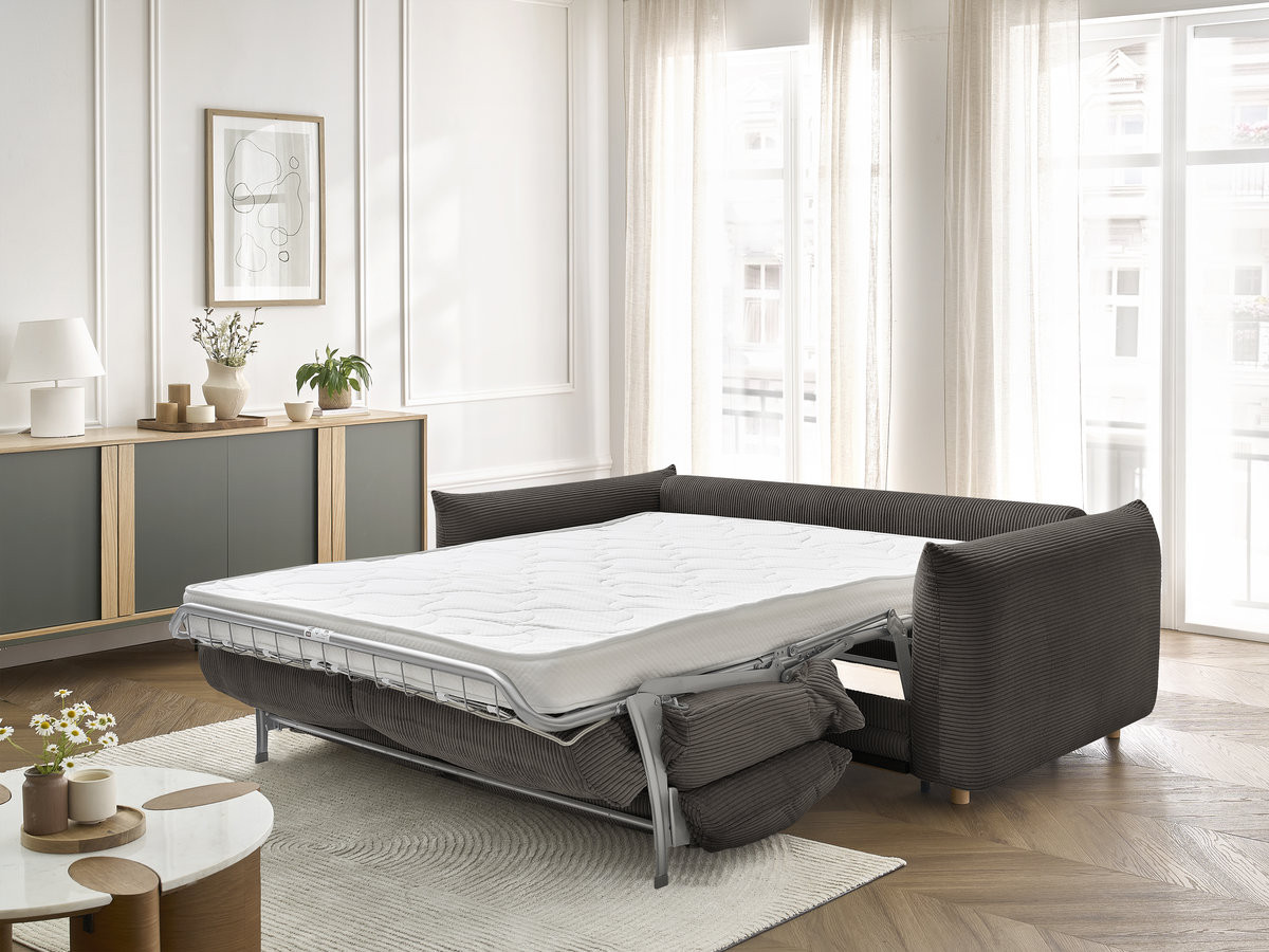 Bobochic Ernest Schlafsofa 3-Sitzer, Liegefläche 140 / 160 × 190 cm Cordsamt Taupe, Liegefläche 160 × 190 cm