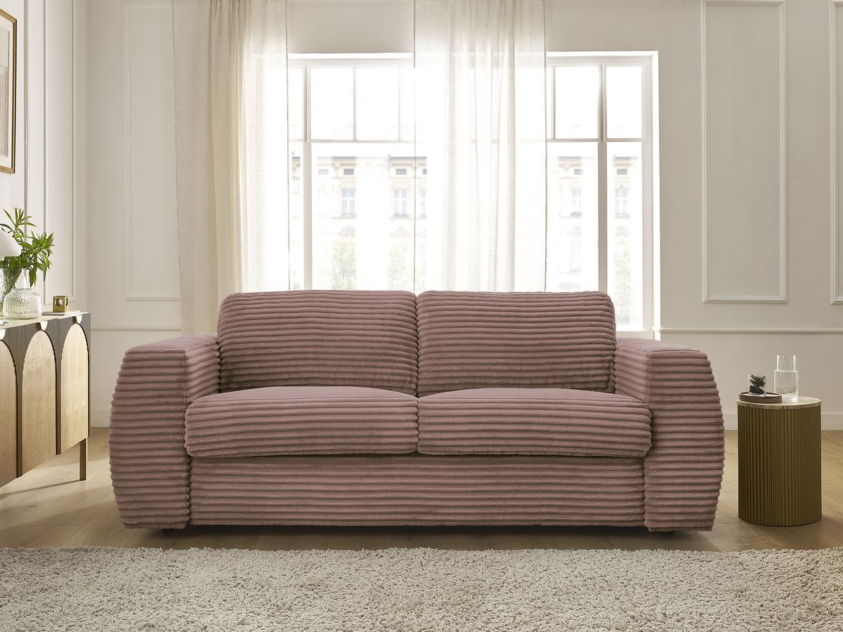 Bobochic Hugo Schlafsofa 3-Sitzer Cordsamt Rosa, Liegefläche 140 × 190 cm