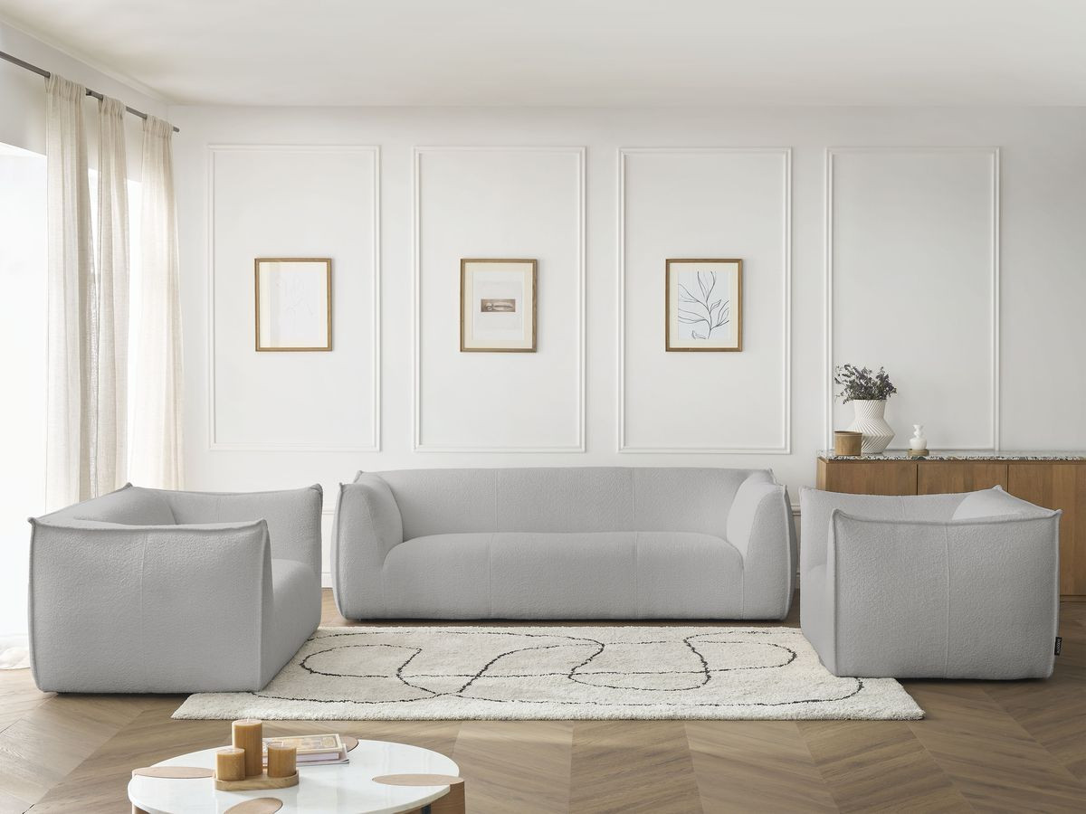 Bobochic Giorgia Sofa 5-Sitzer 534 × 100 cm Bouclé-Stoff Hellgrau