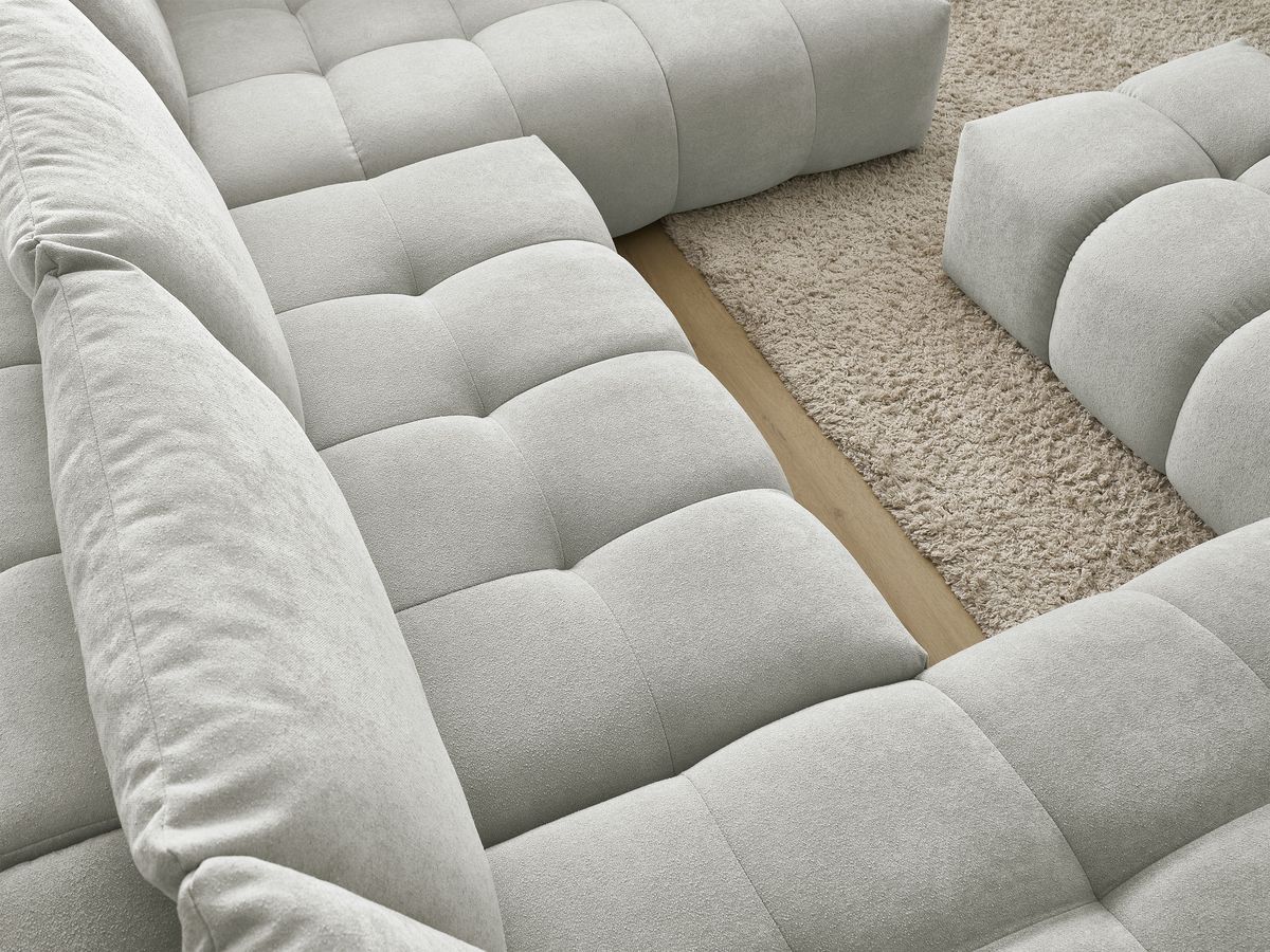 Bobochic Everest Wohnlandschaft mit Pouf, 6 Kissen Strukturstoff Hellgrau Ecke links