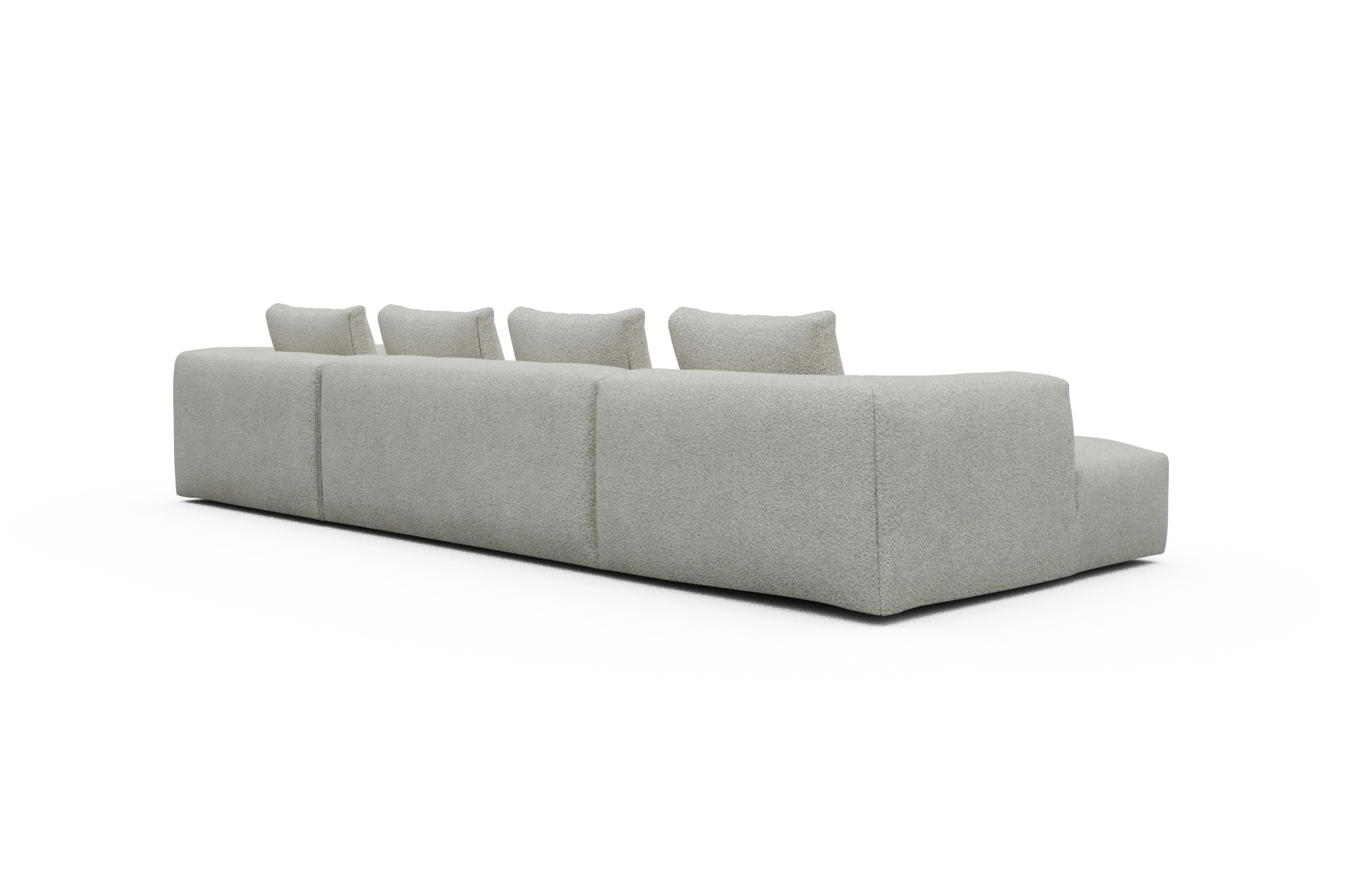 Wohnlandschaft Fred Relax-Ecke rechts mit 2-Sitzer und Chaiselongue links Boucle Vanora 867-Warm-Sand