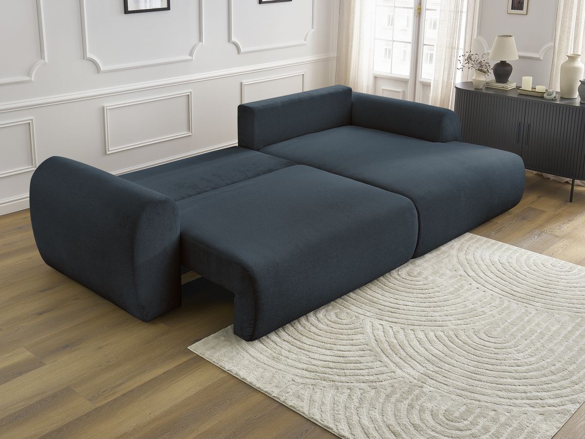 Bobochic Lucien Ecksofa mit Schlaffunktion und Bettkasten 314 × 167 cm Stoff Dunkelblau Ecke rechts