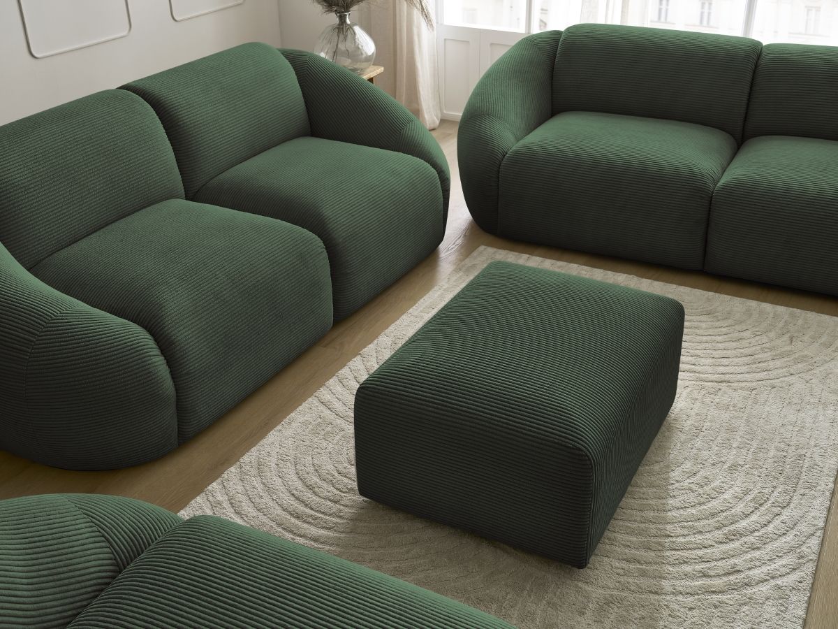 Bobochic Tina Sofa 7-Sitzer mit Pouf Cordsamt Grün
