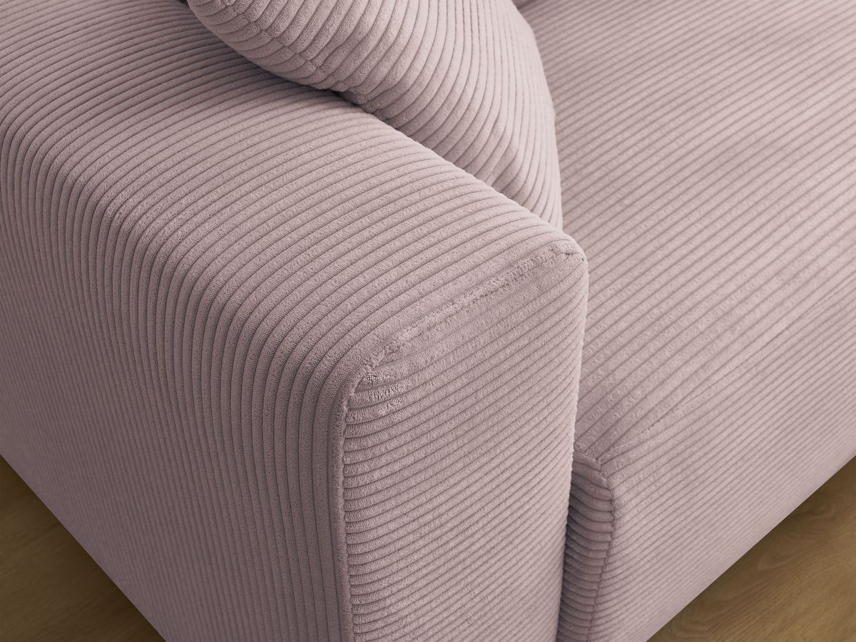 Bobochic Atilla Ecksofa mit Schlaffunktion und Bettkasten und Pouf Cordsamt Violett Ecke rechts
