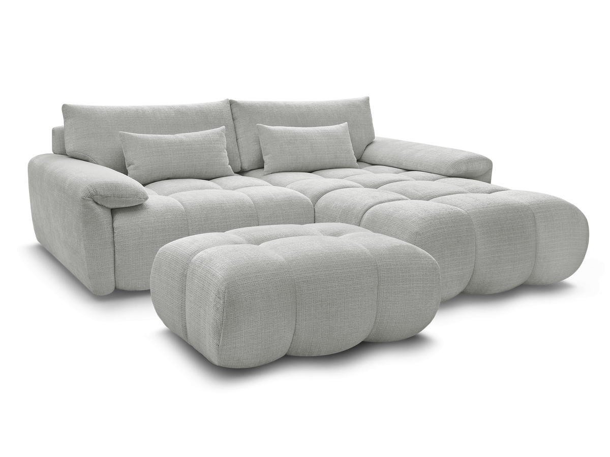 Bobochic Ivane Ecksofa mit Pouf Strukturstoff Hellgrau Ecke rechts
