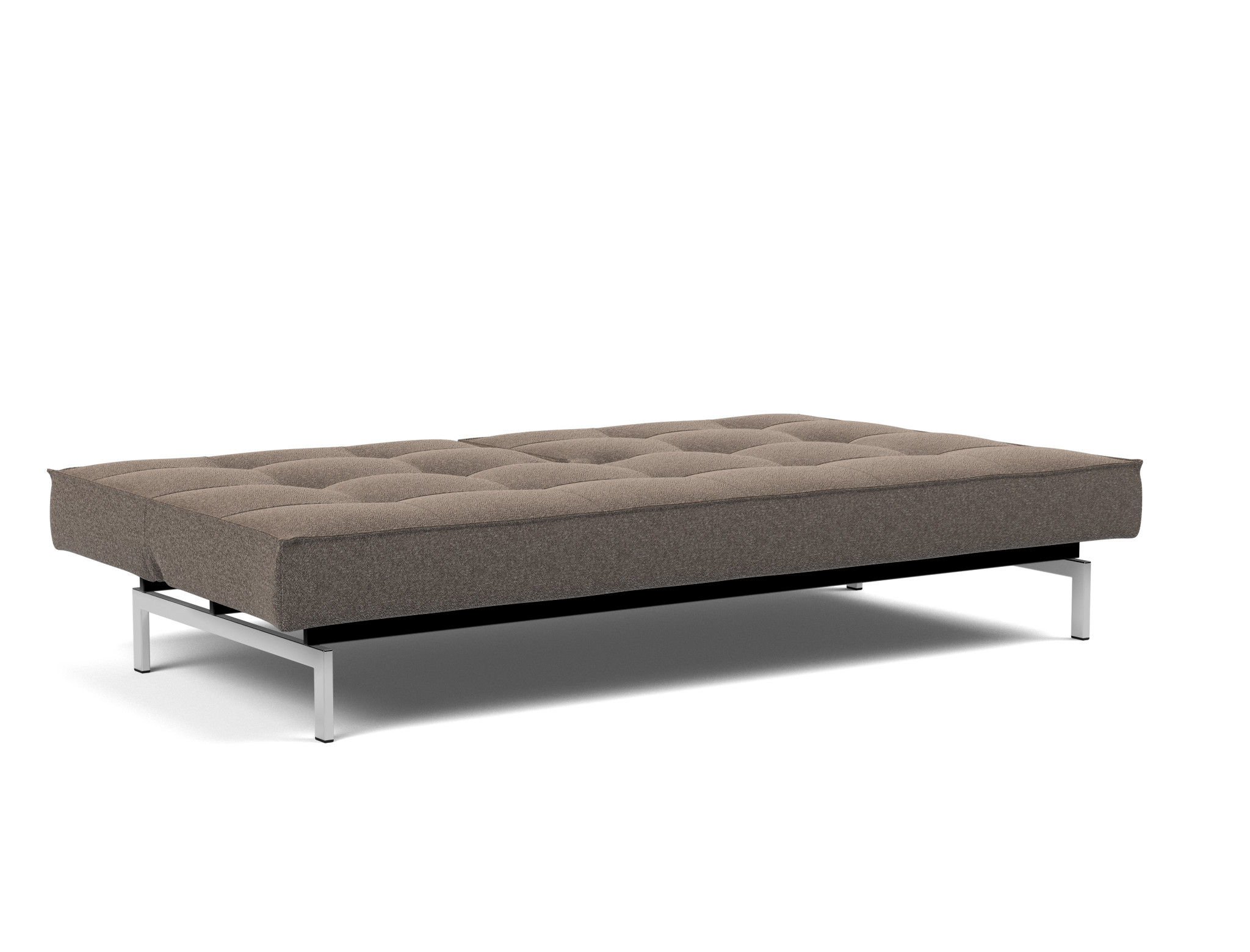 Schlafsofa Splitback Boucle Skandi 530-Taupe Beine Chrom