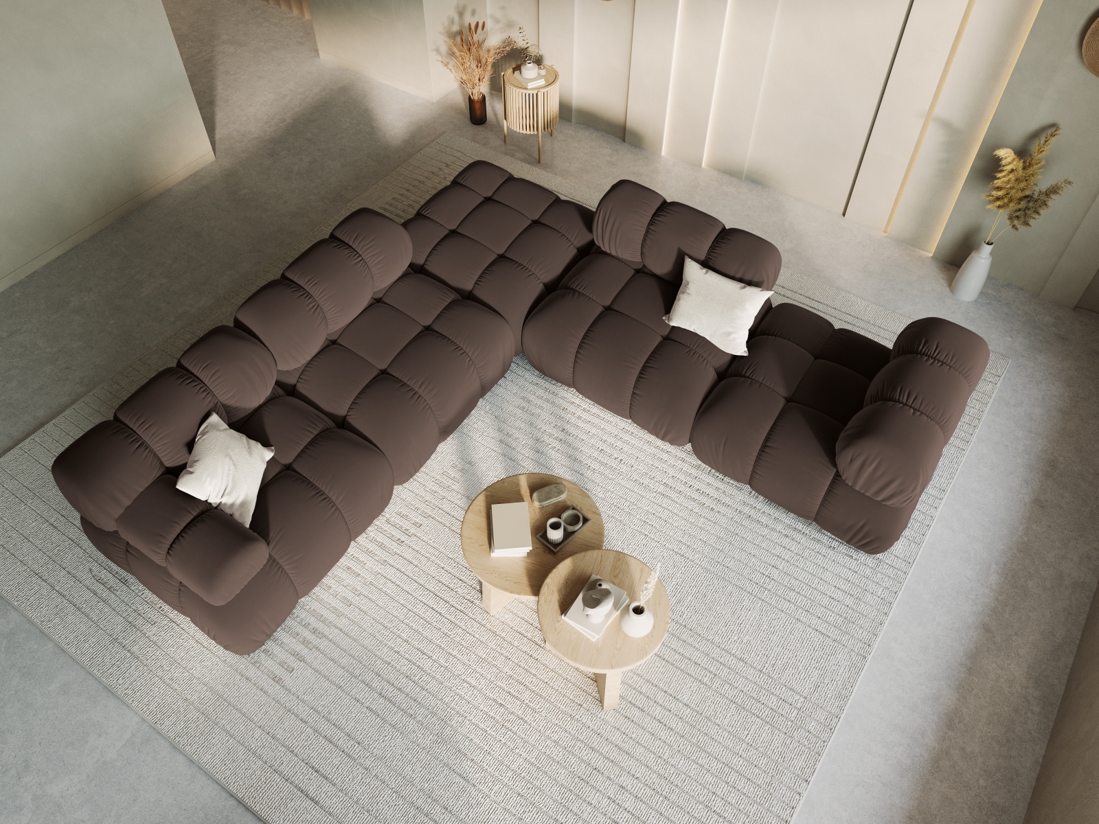 Micadoni Modulares Panorama Ecksofa Bellis 7-Sitzer Links Samt Bluvel Dunkelbraun