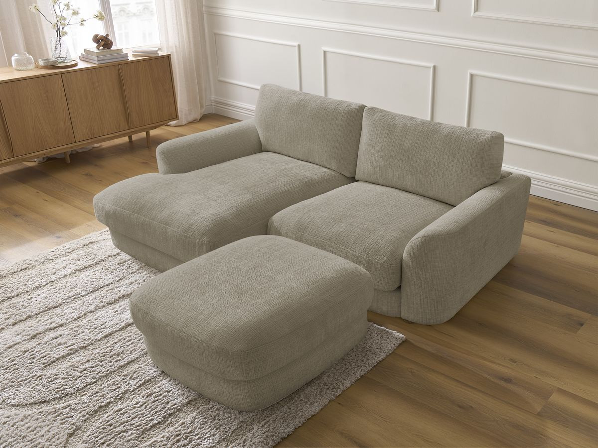 Bobochic Leonore Ecksofa mit Pouf Strukturstoff Taupe Ecke links