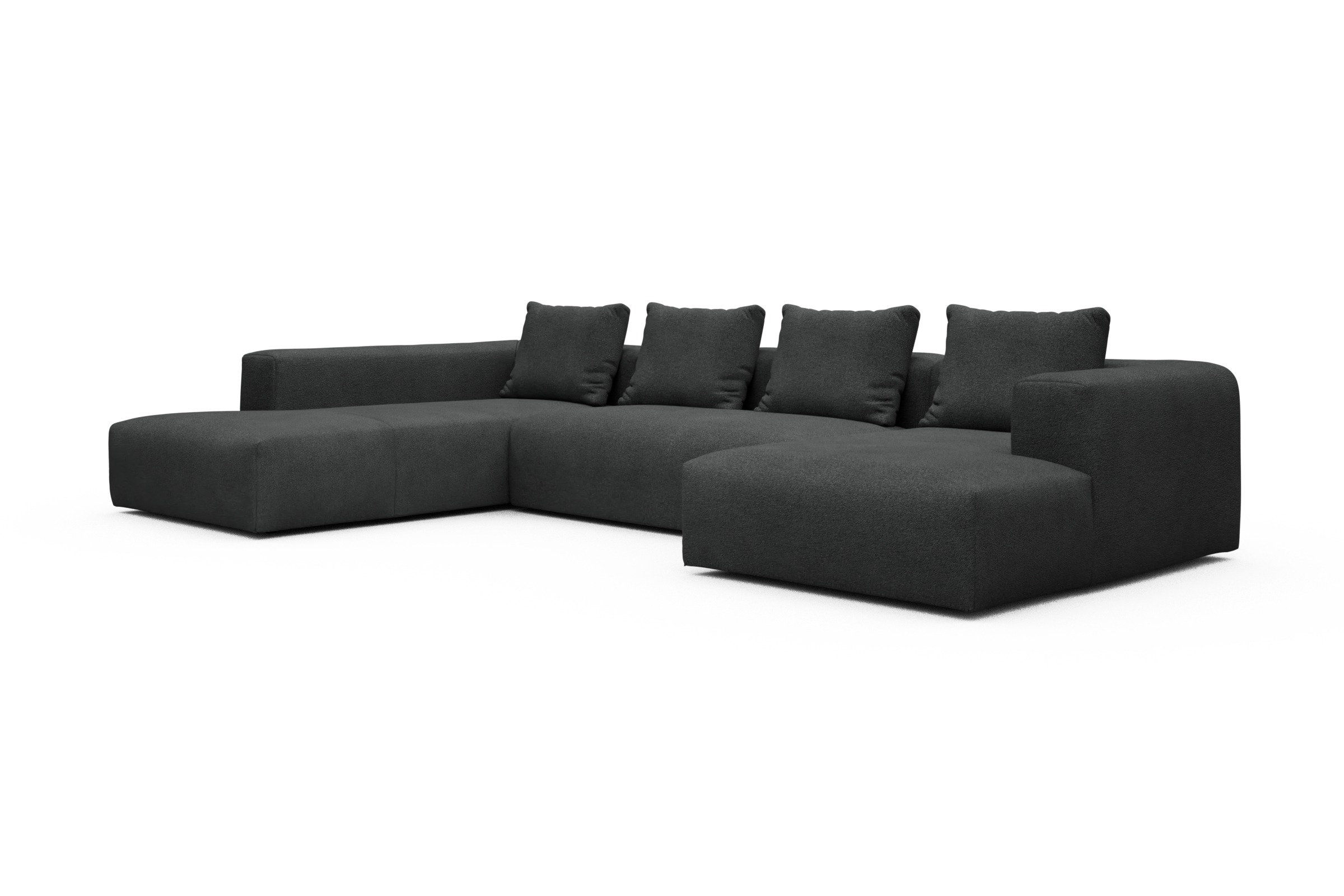 Wohnlandschaft Fred Relax-Ecke links mit 2-Sitzer und Chaiselongue rechts Boucle-Charcoal
