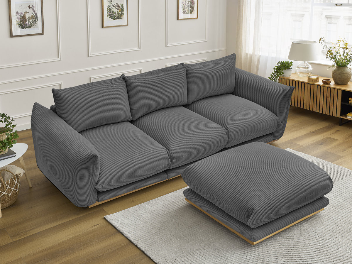 Bobochic Ernest Sofa 3-Sitzer mit Pouf 266 × 106 cm Cordsamt Dunkelgrau
