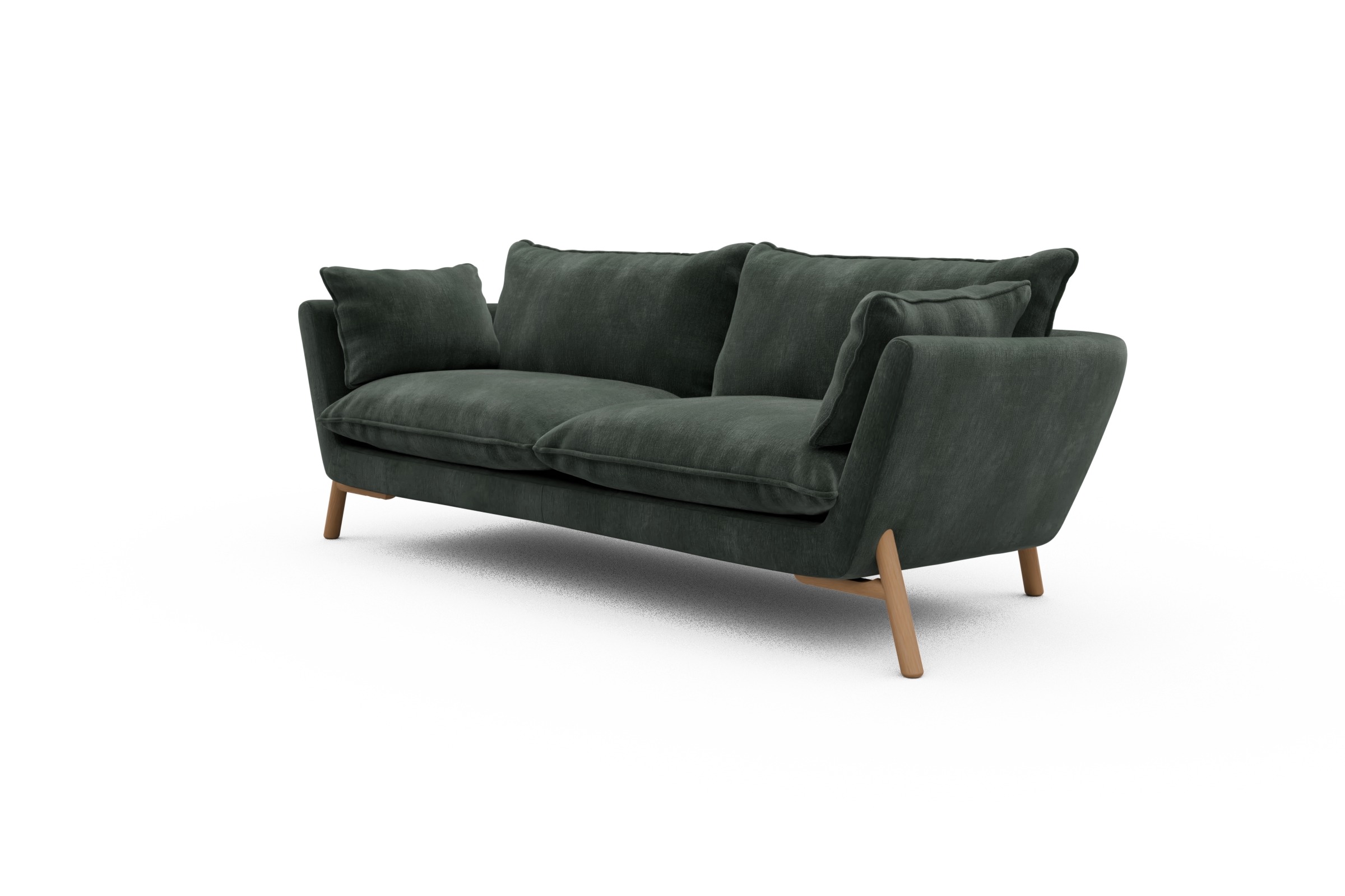 Sofa Emil PREMIUM 3-Sitzer Beinfarbe Eiche Natur Smooth-Laurel-Green